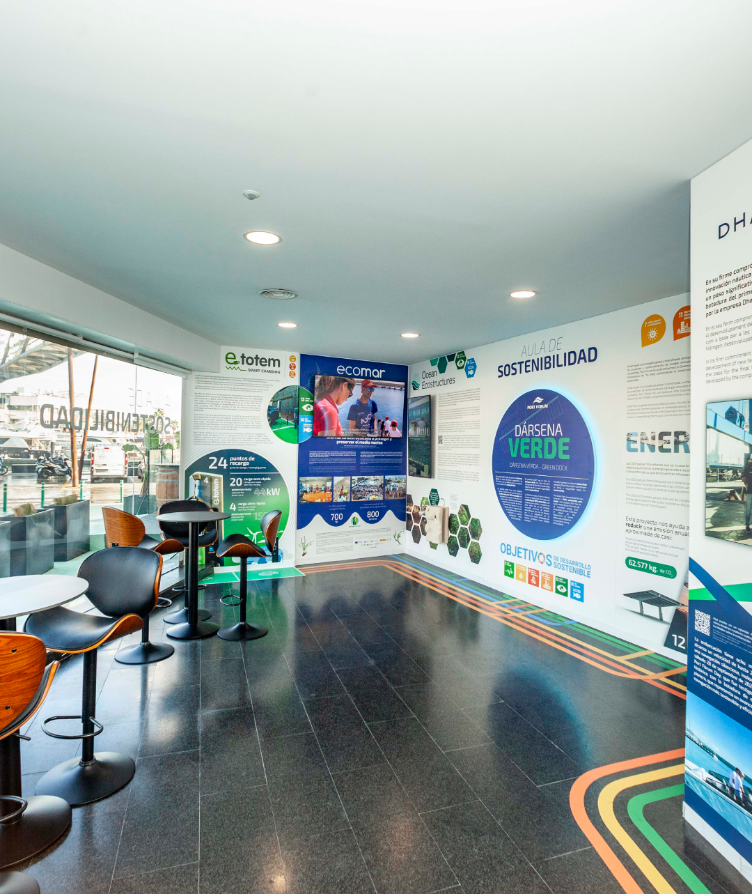 Exposición sobre sostenibilidad en un espacio interior.