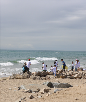 Voluntarios limpiando una playa.