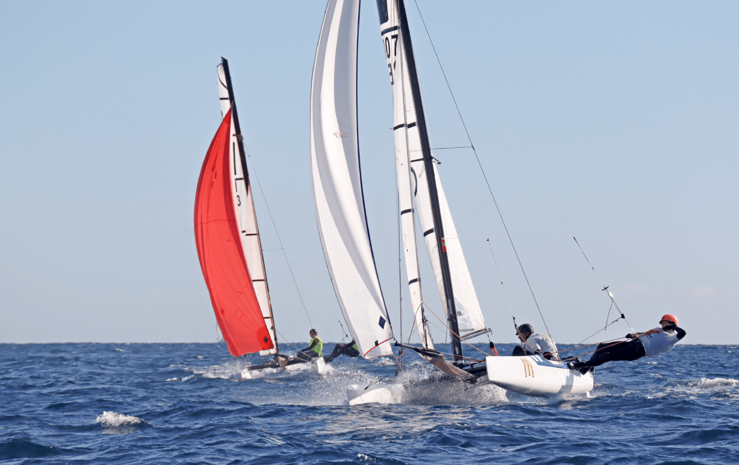 Regata de catamaranes en el mar