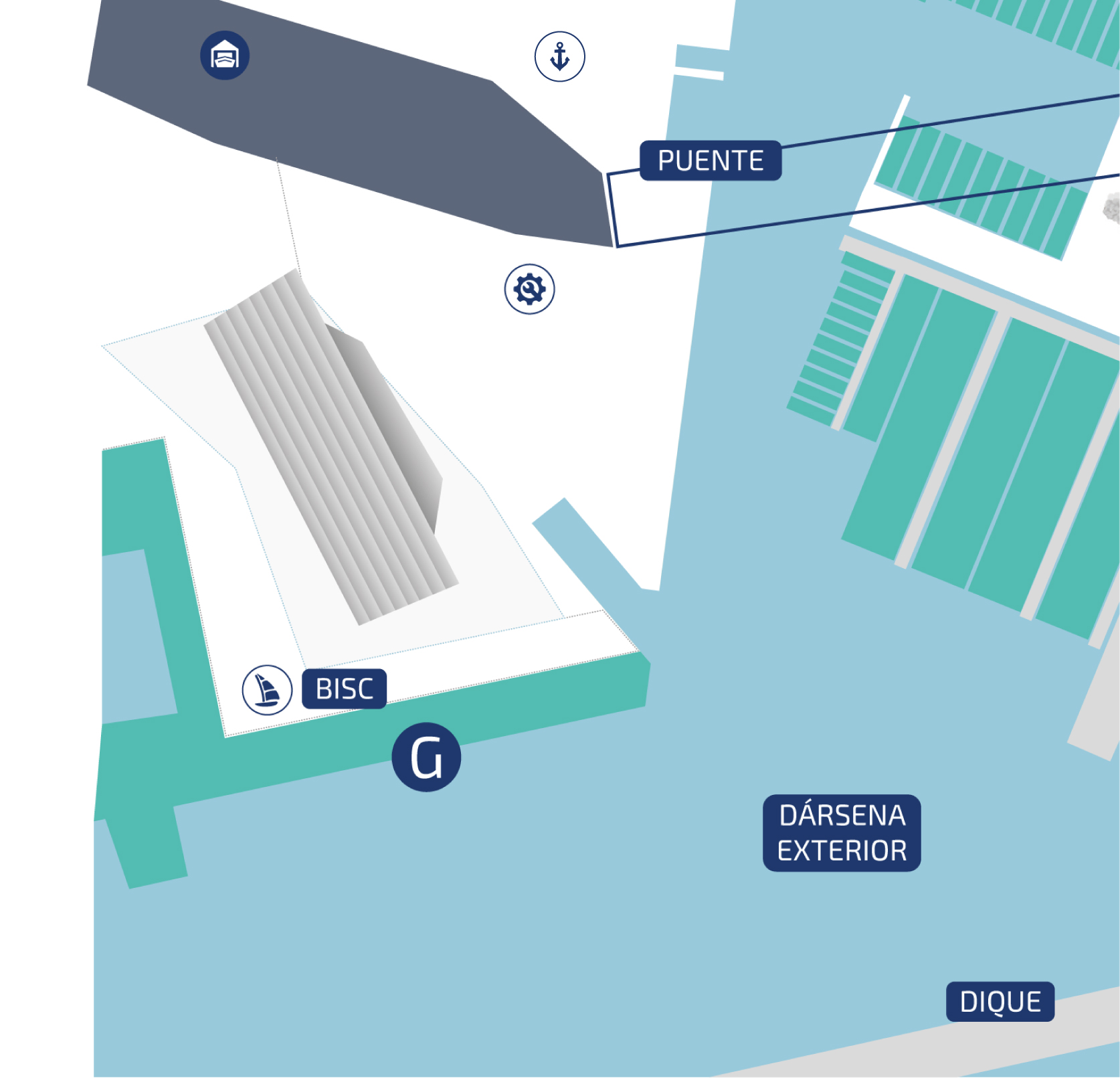 Mapa de un puerto con Dársena Exterior